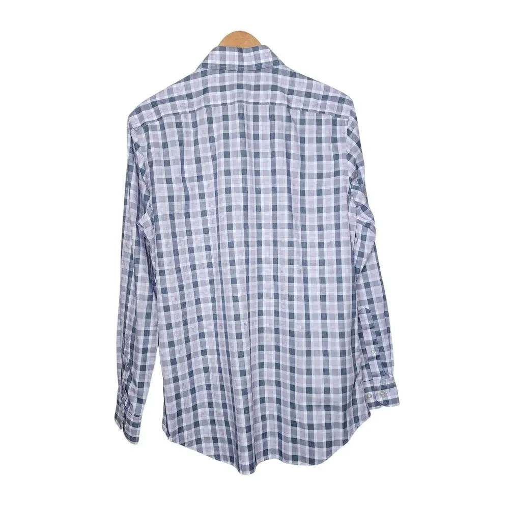 Banana Republic Non Iron Tailored Slim Fit Purple Gray Plaid Shirt Size Medium